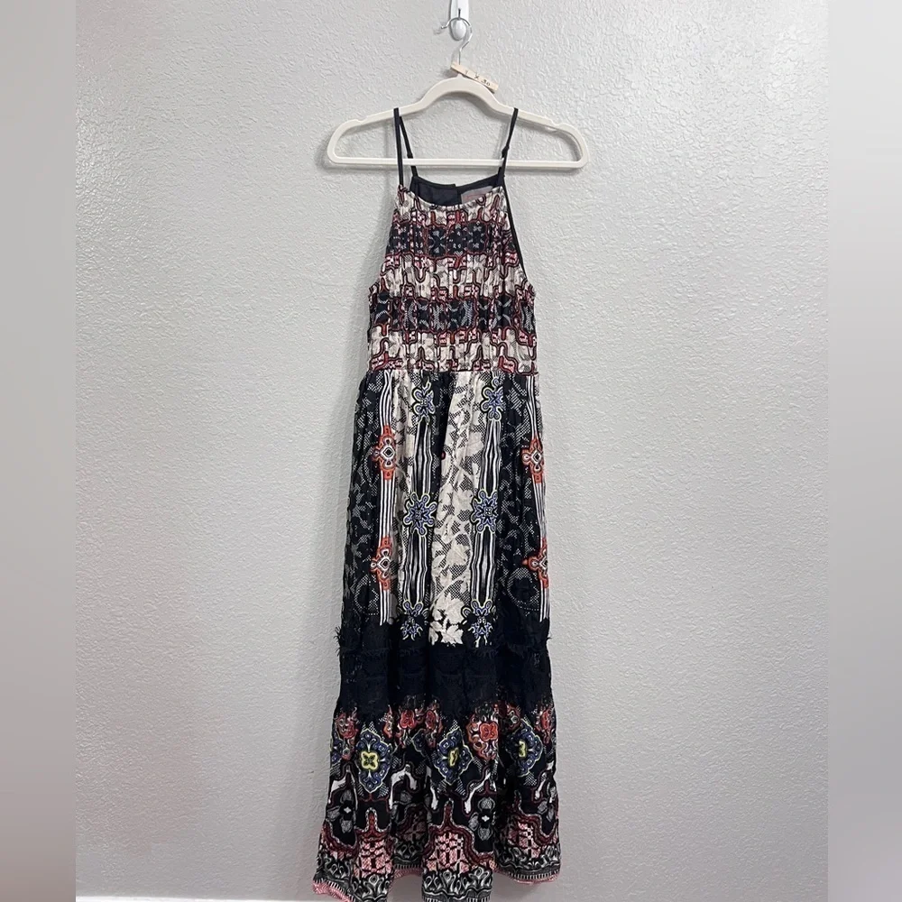 NEW ANTHROPOLOGIE BHANUNI BY JYOTI SLEEVELESS BLACK FLORAL MAXI DRESS SIZE 6 - Picture 2 of 12